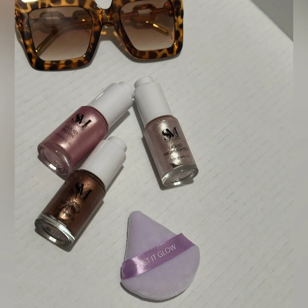 ✨ NEW! Let It Glow Liquid Highlighter + Blush + Bronzer Set w/ Puff | Gifts
